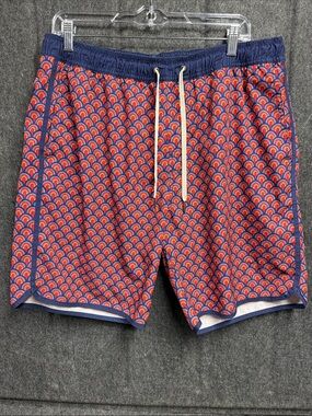 Fair Harbor Red & Blue Fan-Print Swim Trunks